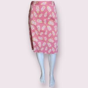 Brooks Brothers 346 Coral Pink Pineapple Print Cotton Womens 14 XL Pencil Skirt